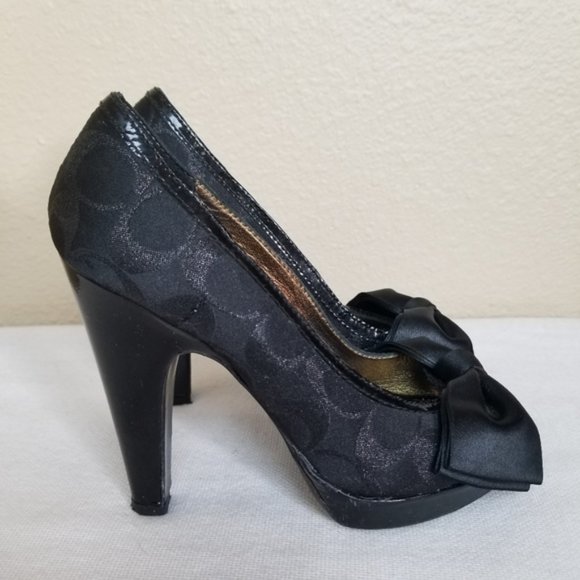 Coach Daisey Black Bow Peep Toe Heels 6.5 - Picture 2 of 10